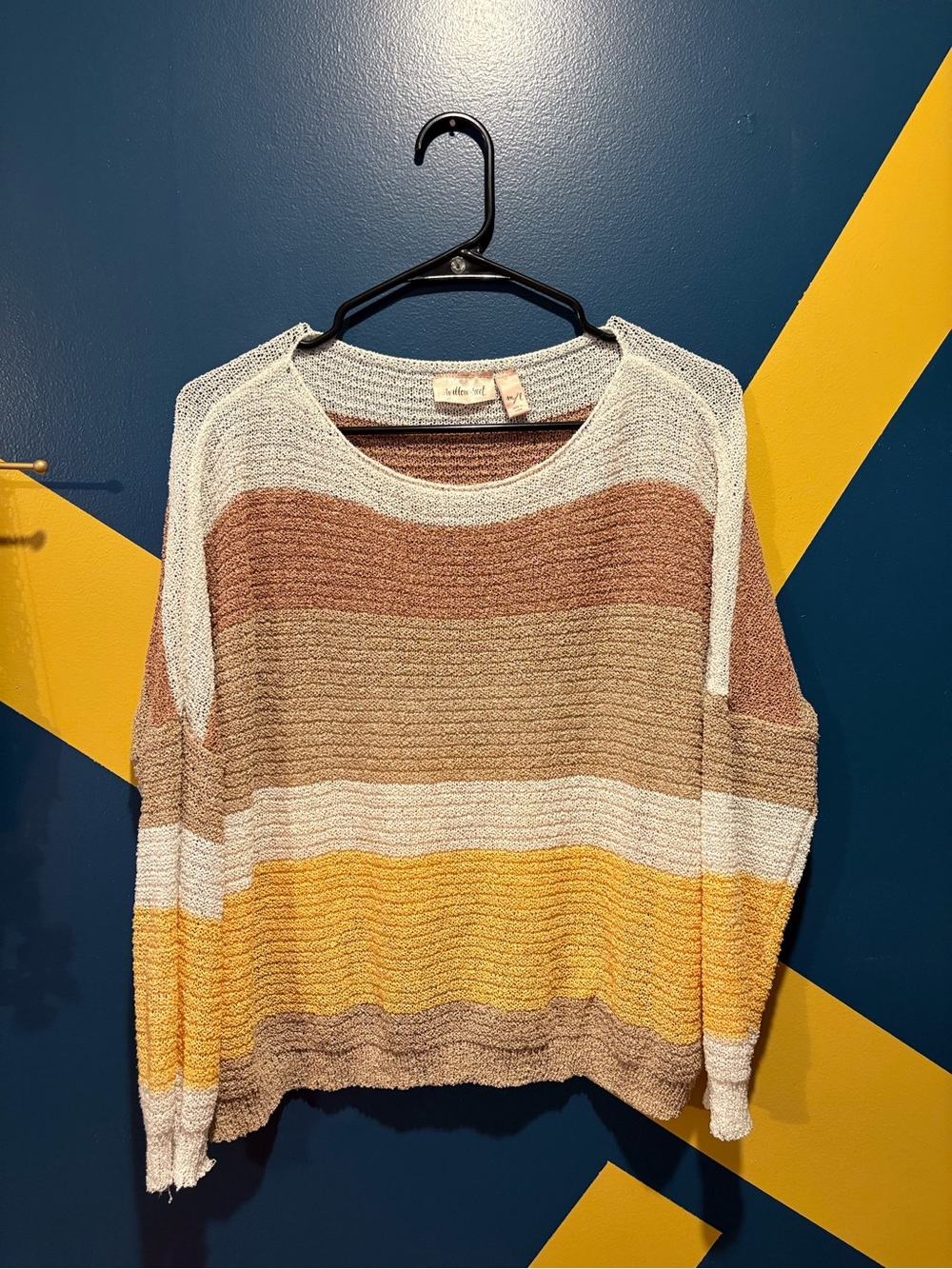 Willow & Root Ultra Lightweight Neutral Colorblock Knit Top NWOT